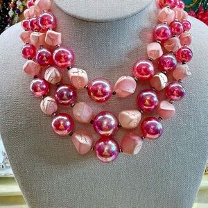 Vintage Pink & Crackle Design Multi strand Statement Necklace